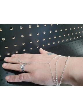 Silver Hand Chain & Beaded Bracelet Set (Ring Not Included)